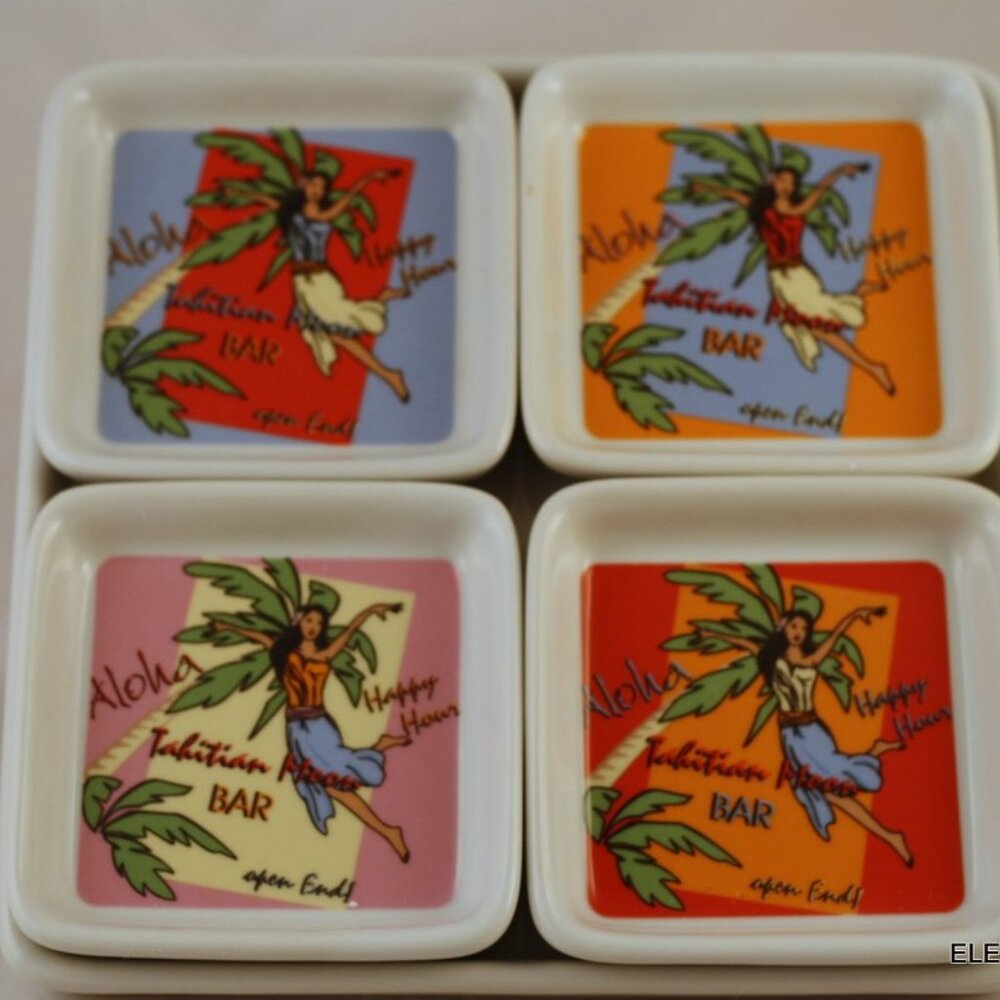 Tiki Bar Condiment Dishes Godinger & Co Tahitian Moon Porcelain Plates 5 pc Set